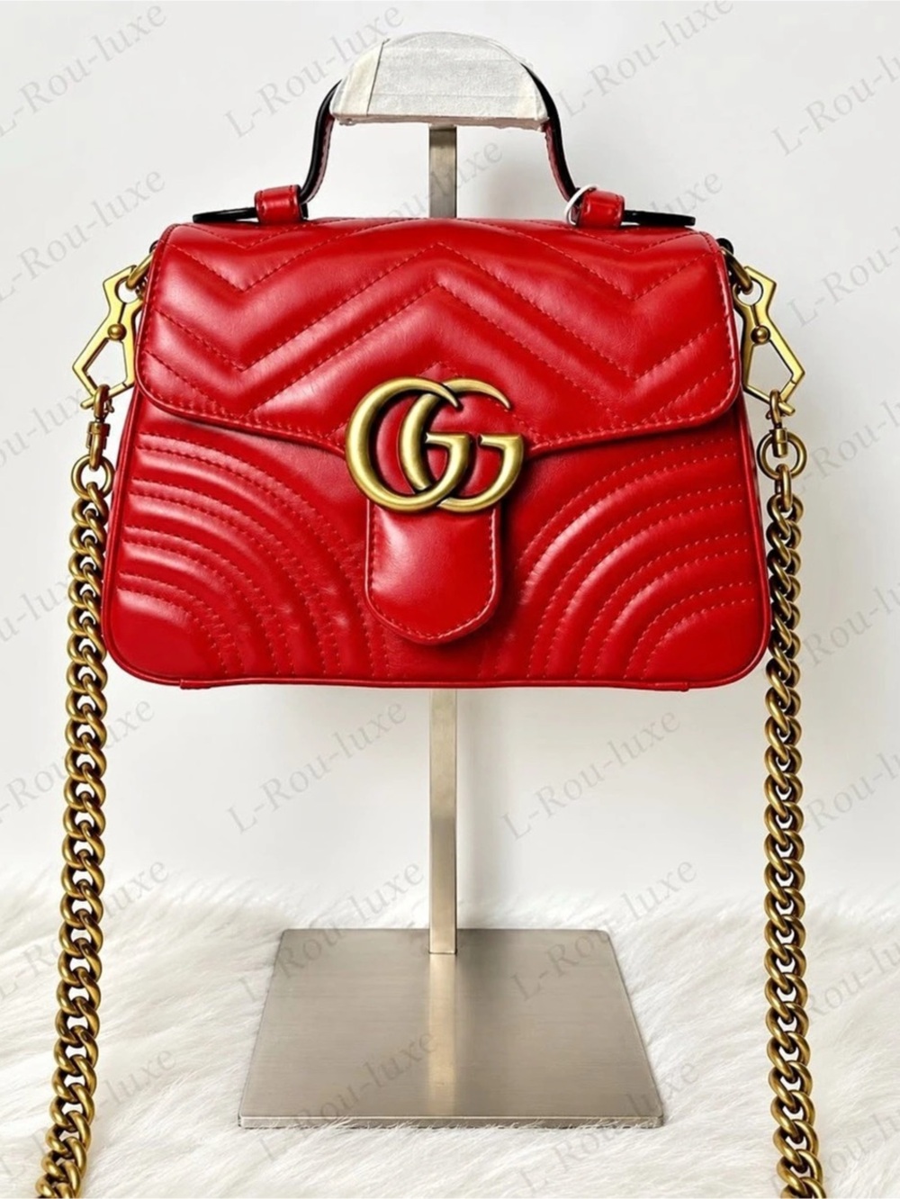 Gucci GG Marmont Matelassé Top Handle Bag Red